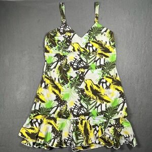 Rocawear Tropical Print‎ Ruffle Hem Mini Dress Green Yellow 1X